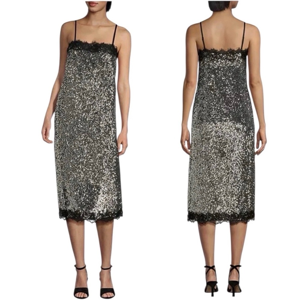 NWT Gianni Bini x Lily Sisto Allegra Sequin Dress Lace Trim Square Neck Party 0